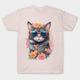 Blurred Beauty - Floral Cat Face T-Shirt